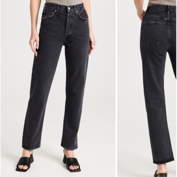 AGOLDE pinch waist high rise straight denim - black - Picture 1 of 4